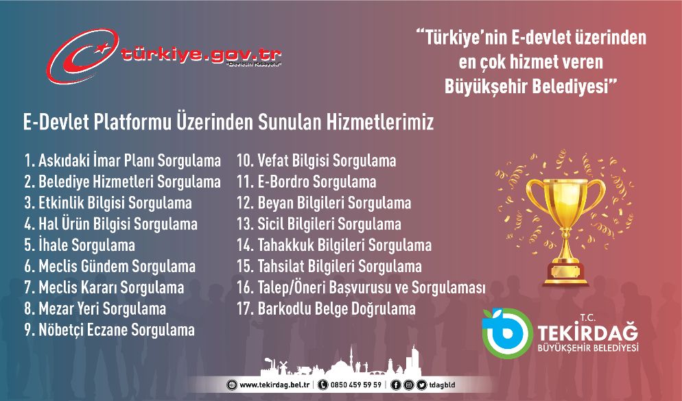 Tekirdağ Büyükşehir Belediyesi E-Devlet entegrasyonunda birinci sırada