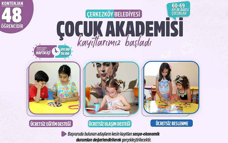 <strong>ÇÇerkezköy Belediyesi Çocuk Akademisi başvuruları başladı