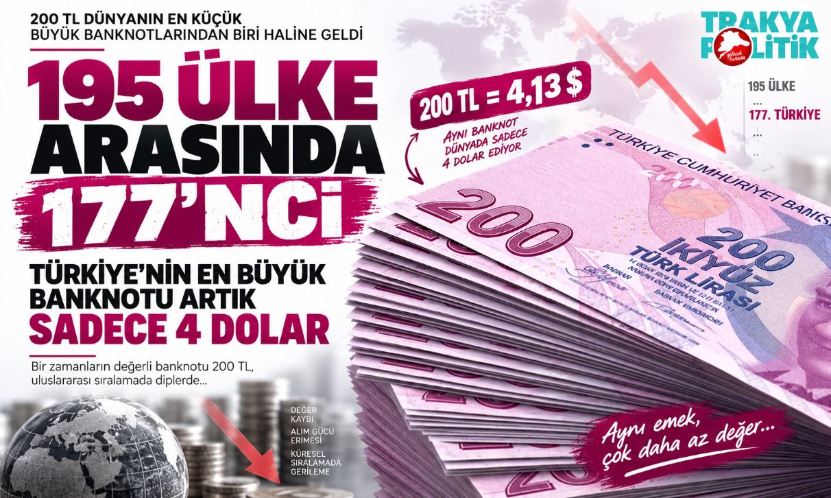195 ÜLKE ARASINDA 177’NCİ: TÜRKİYE’NİN EN BÜYÜK BANKNOTU ARTIK SADECE 4 DOLAR